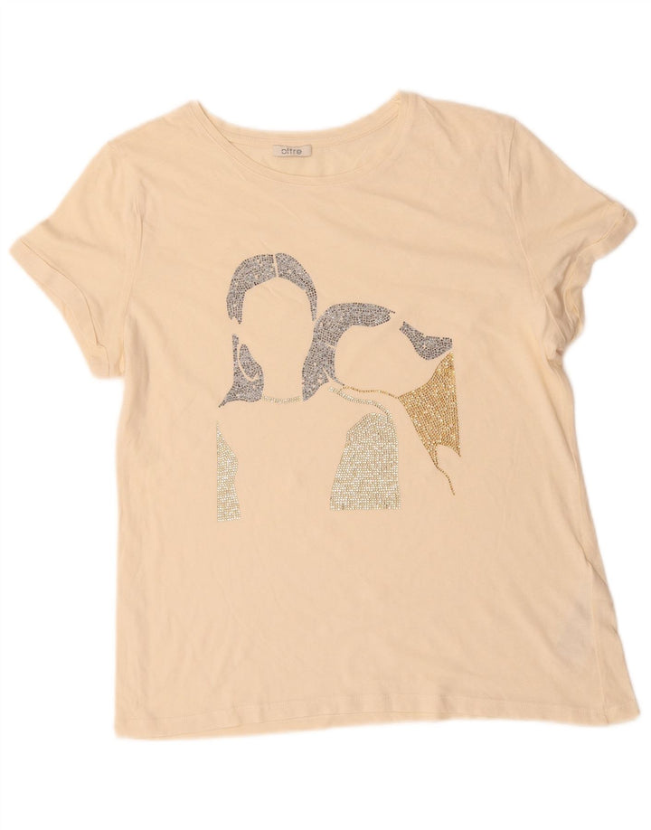 OLTRE T-shirt grafica da donna Top UK 14 cotone bianco sporco medio