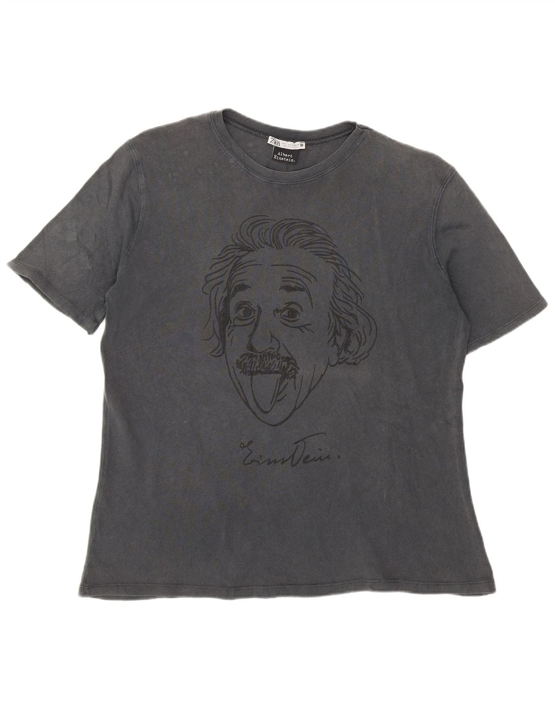 T-shirt grafica Zara da uomo Albert Einstein piccola grigia