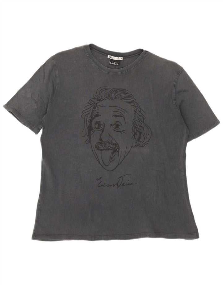 T-shirt grafica Zara da uomo Albert Einstein piccola grigia