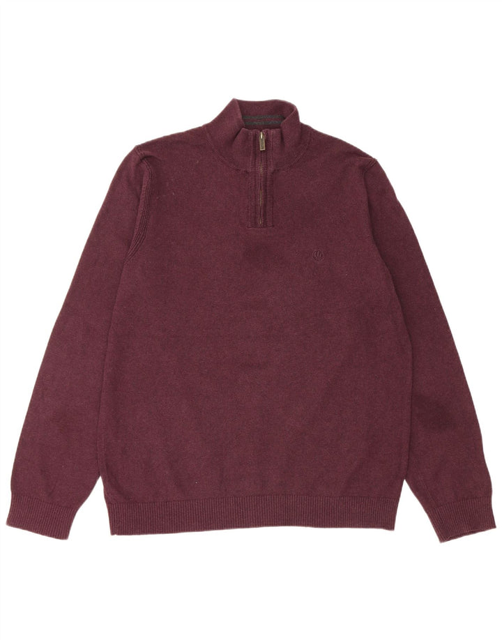Maglione da uomo con collo con zip Fat Face, grande cotone bordeaux