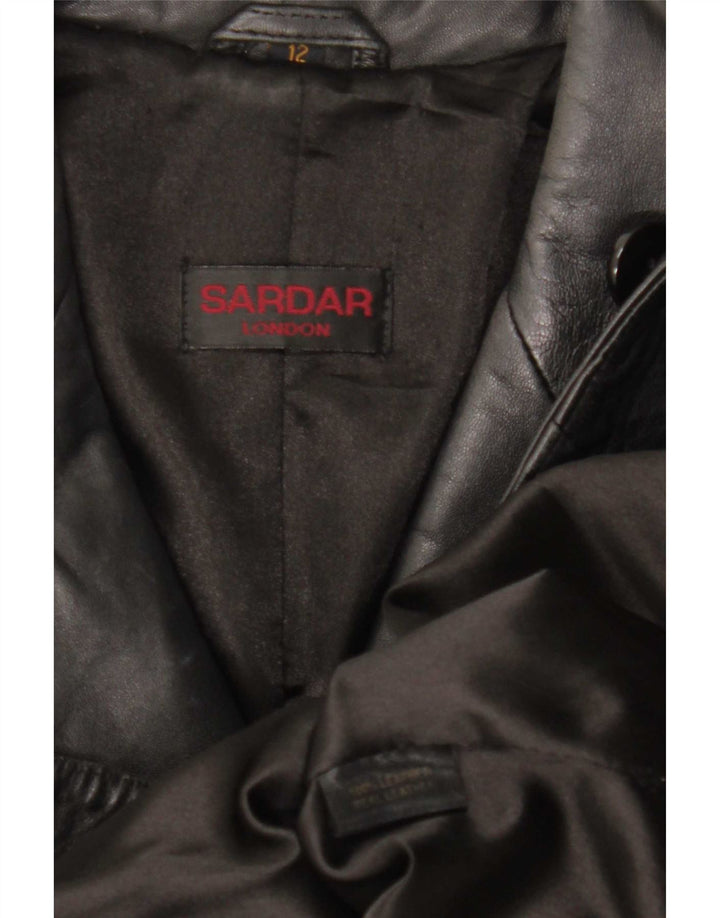 Sardar Cappotto in pelle da donna a 4 bottoni UK 12 Medio Nero