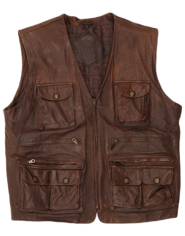 Gilet in pelle da uomo vintage UK 40 grande in pelle marrone