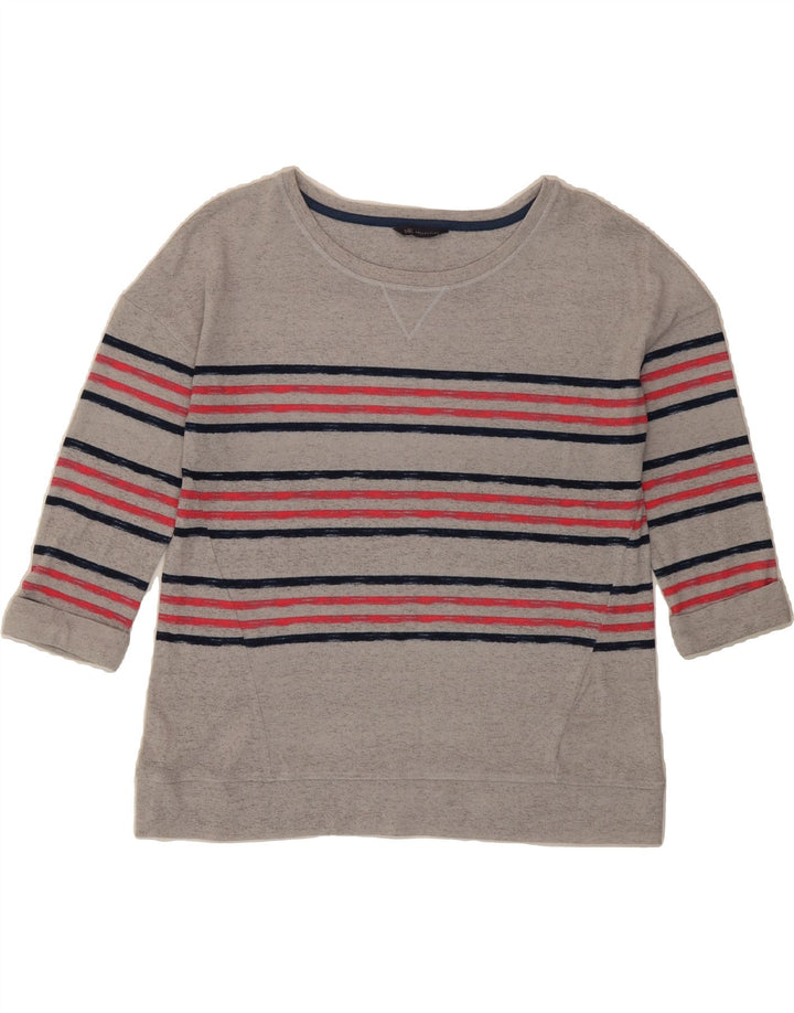 MARKS & SPENCER Womens Top 3/4 Sleeve UK 12 Medium Grey Striped Polyester Vintage Marks & Spencer and Second-Hand Marks & Spencer from Messina Hembry 