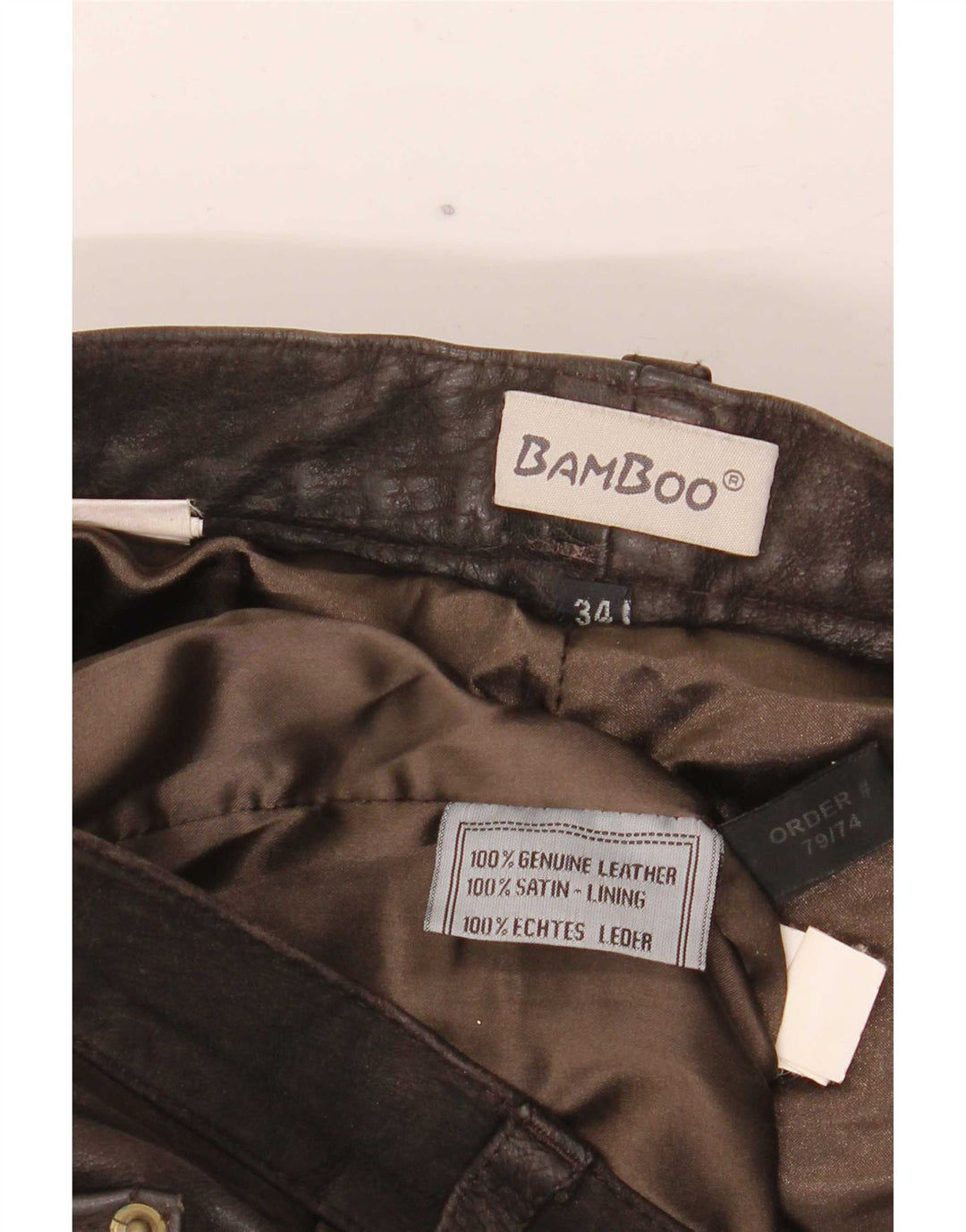 Pantaloni dritti in pelle vintage da uomo W34 L32 Marrone