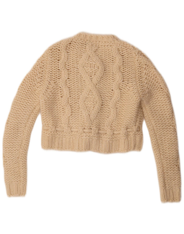 Maglione cardigan corto da donna Benetton UK 14 lana media bianco sporco