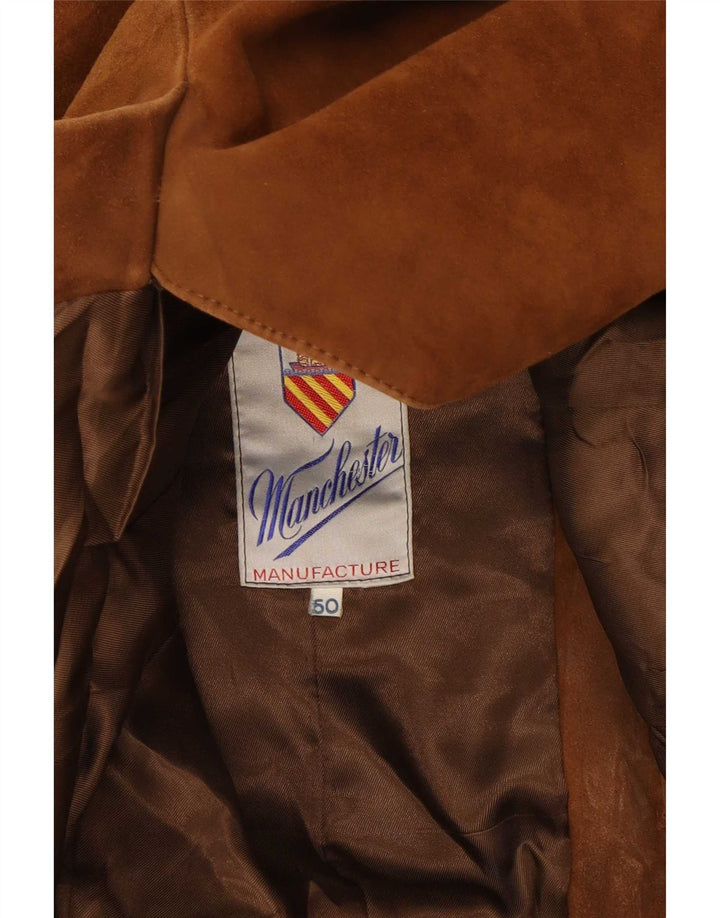 Giacca blazer vintage da uomo in pelle scamosciata a 3 bottoni IT 50 grande marrone