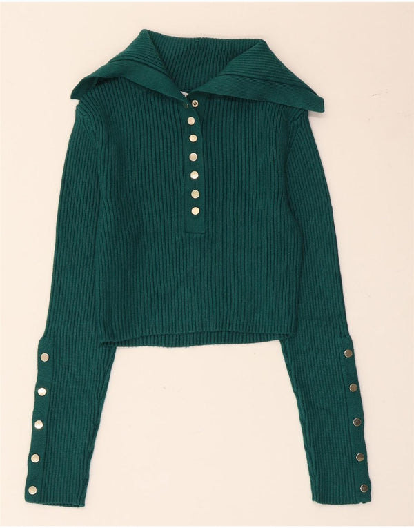 Maglione corto con collo alto da donna Zara UK 12 Viscosa verde medio