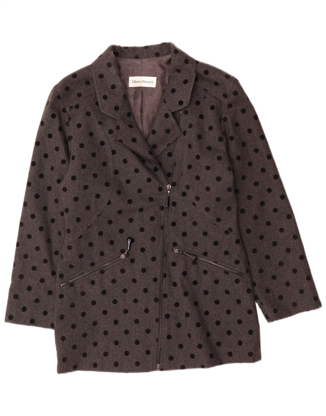 Soprabito da donna ALBERTA FERRETTI UK 8 piccolo in lana a pois grigi