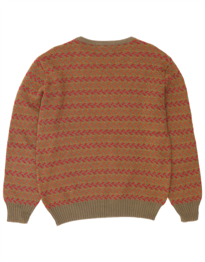 Maglione girocollo da uomo vintage in lana geometrica kaki media