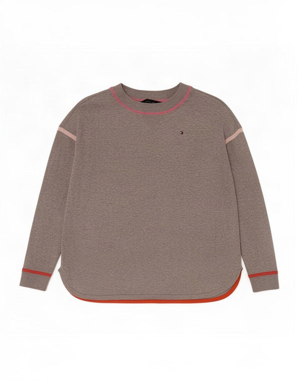 Tommy Hilfiger Donna Top oversize manica lunga UK 6 XS Cotone chiazzato grigio