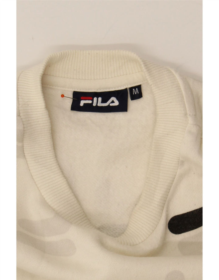FILA Womens Oversized Graphic Sweatshirt Jumper UK 14 Medium Off White Vintage Fila and Second-Hand Fila from Messina Hembry 