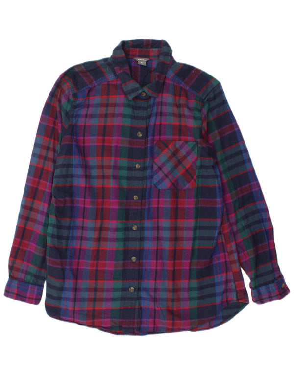 Camicia di flanella da donna EDDIE BAUER UK 16 Grande cotone a quadri multicolore