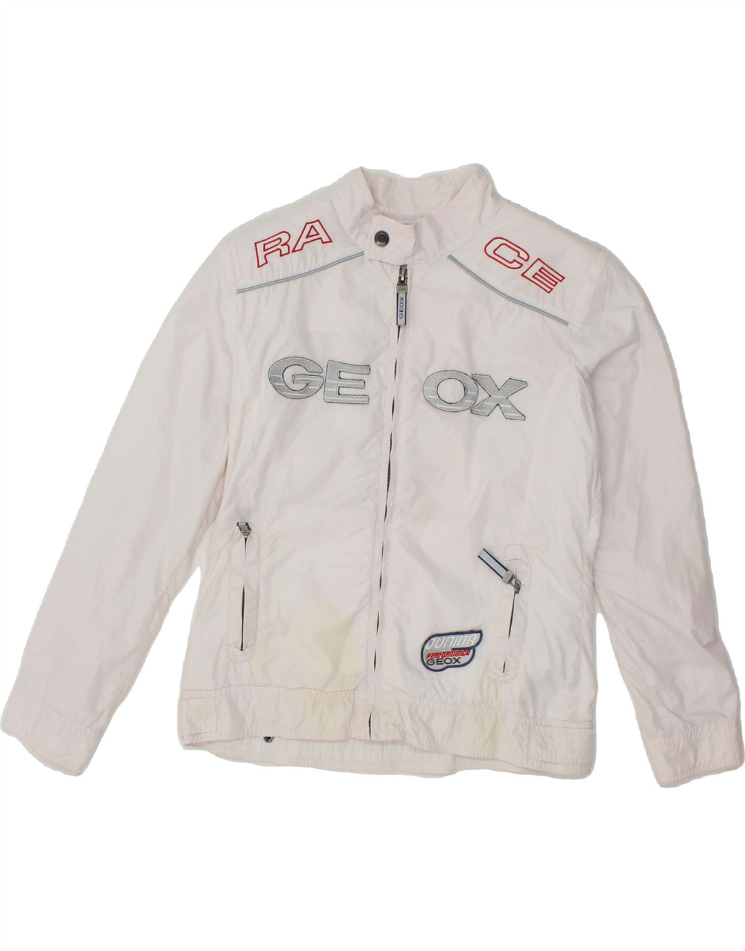 GEOX Boys Respira Graphic Racer Jacket 9-10 Years White Polyester Vintage Geox and Second-Hand Geox from Messina Hembry 