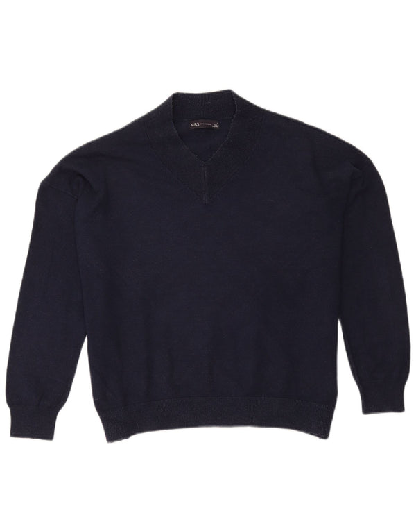 Maglione maglione oversize con scollo a V da donna Marks & Spencer blu navy medio