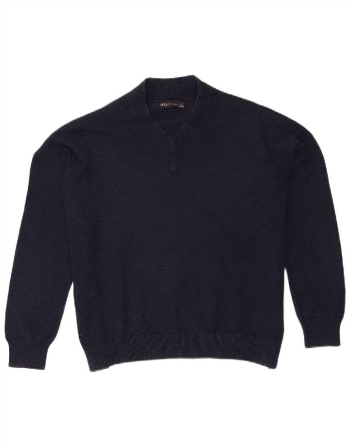 Maglione maglione oversize con scollo a V da donna Marks & Spencer blu navy medio