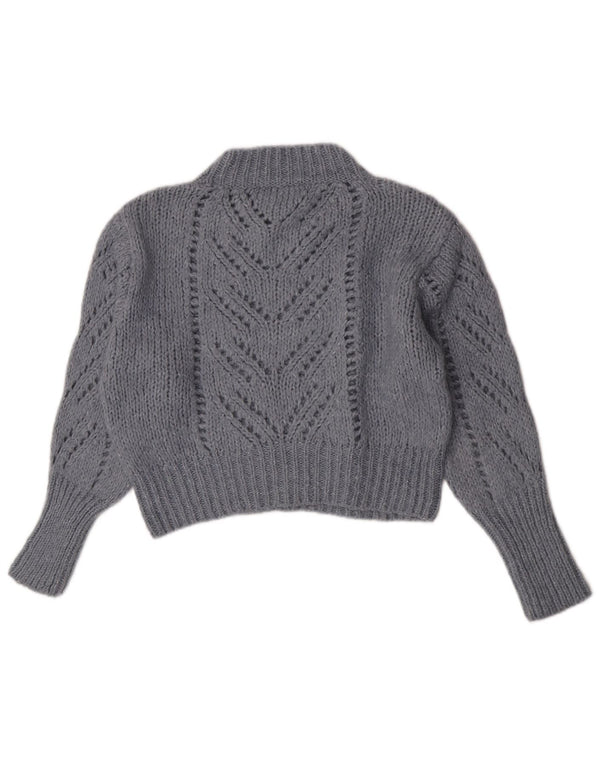 Zara Womens Crop Turtle Neck Jumper Sweater UK 12 Medium Blue Acrylic