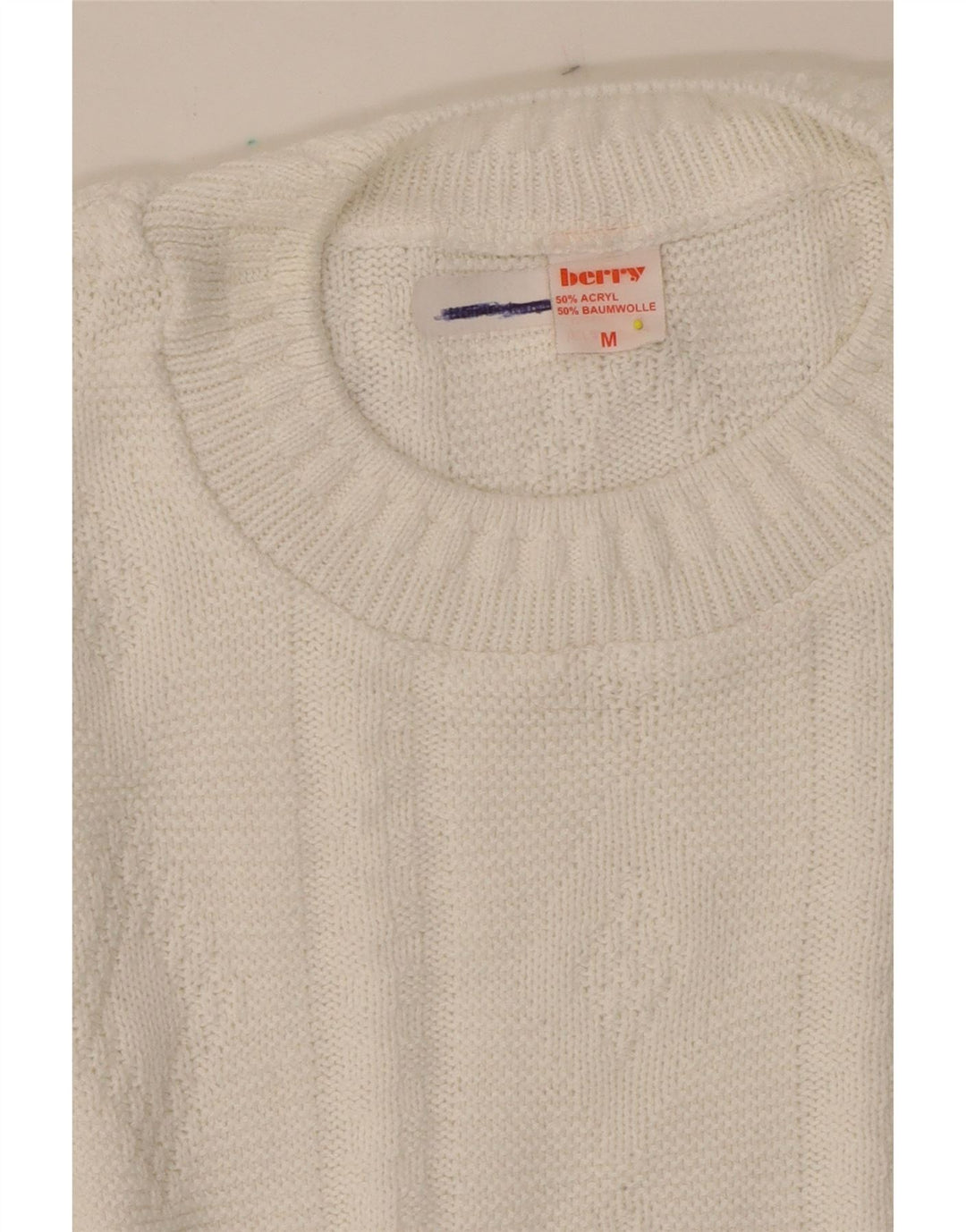 VINTAGE Womens Crew Neck Jumper Sweater UK 14 Medium White Acrylic Vintage Vintage and Second-Hand Vintage from Messina Hembry 