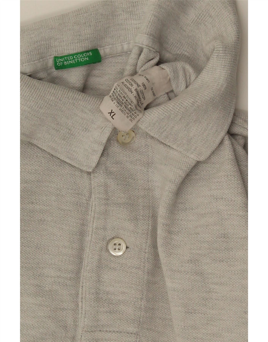 Polo da uomo a maniche lunghe Benetton XL in cotone grigio