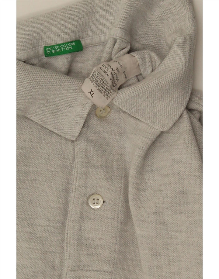 Polo da uomo a maniche lunghe Benetton XL in cotone grigio