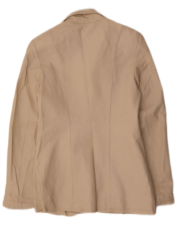 Giacca blazer in pelle vintage da donna a 4 bottoni UK 10 piccola pelle beige