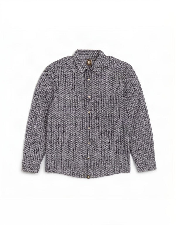 Camicia da uomo classica piuttosto verde, vestibilità classica, in cotone geometrico blu