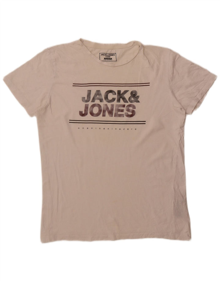 T-shirt grafica da uomo con vestibilità regolare Jack & Jones, cotone bianco sporco medio