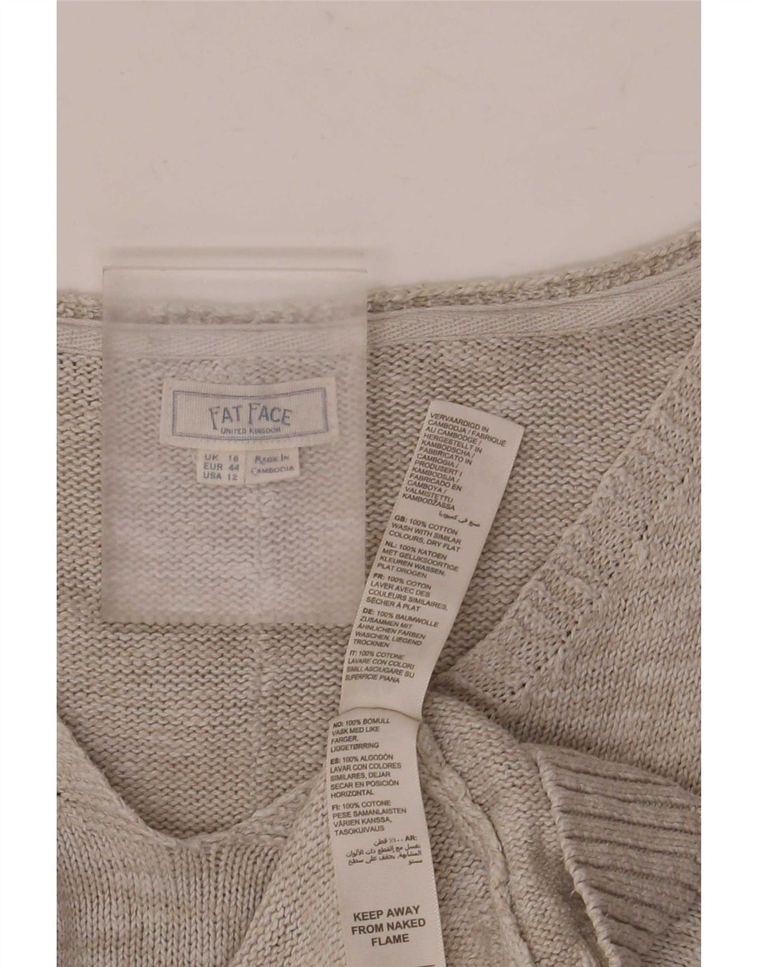 Maglione oversize da donna con scollo a V Fat Face UK 16 Grande cotone grigio