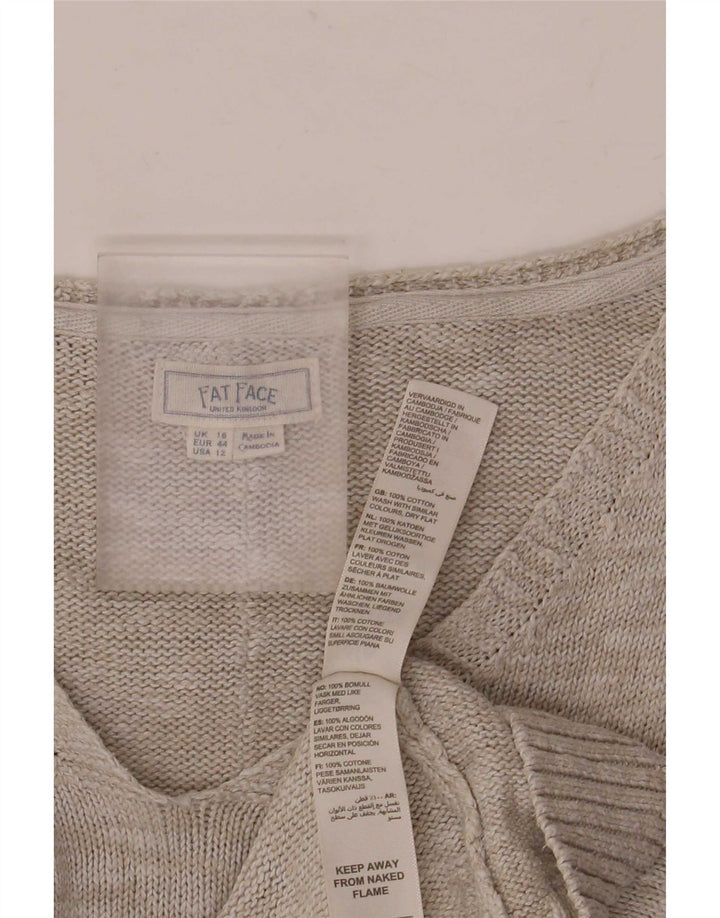 Maglione oversize da donna con scollo a V Fat Face UK 16 Grande cotone grigio