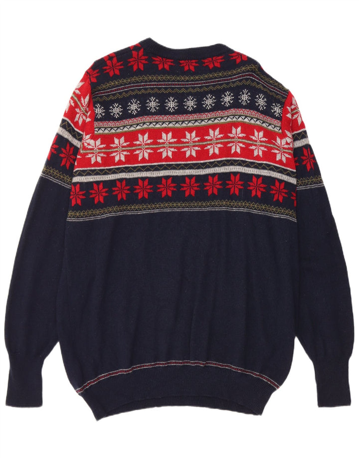 Maglione maglione girocollo da uomo Marks & Spencer grande blu navy Fair Isle