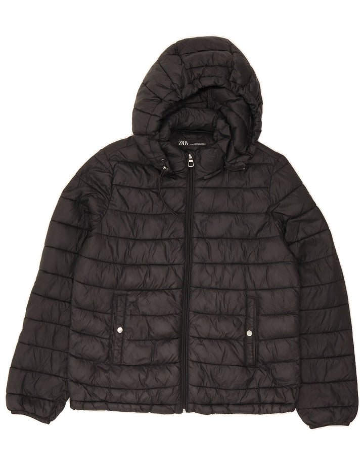 ZARA Womens Hooded Padded Jacket UK 14 Medium Black Nylon Vintage Zara and Second-Hand Zara from Messina Hembry 