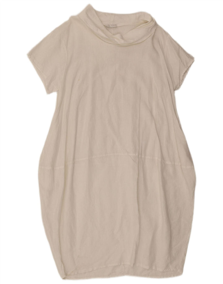 Abito vintage a palloncino da donna UK 12 Lino bianco medio