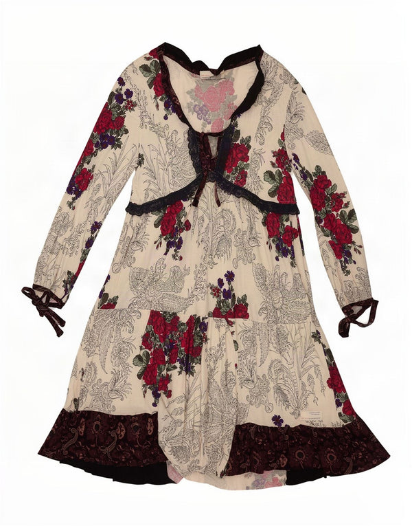 Abito tunica a maniche lunghe da donna Odd Molly taglia 3 grande floreale bianco sporco