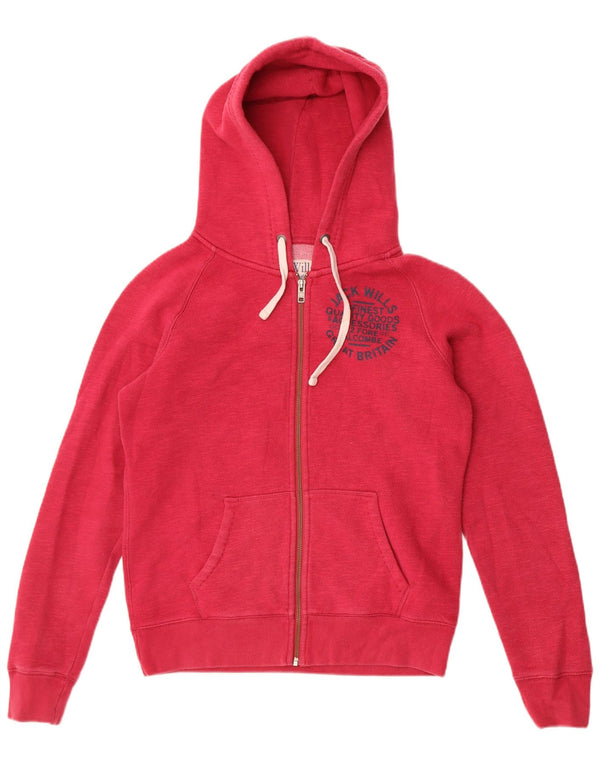 Maglione con cappuccio con zip grafica da donna Jack Wills UK 12 Cotone rosa medio
