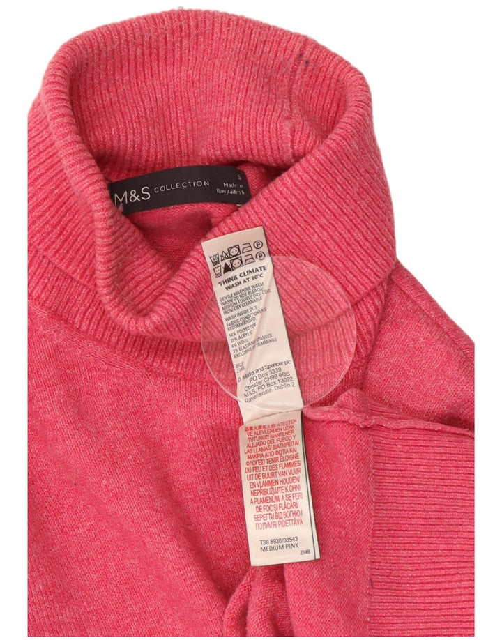 Maglione maglione a collo alto da donna Marks & Spencer UK 10 piccolo rosa chiazzato