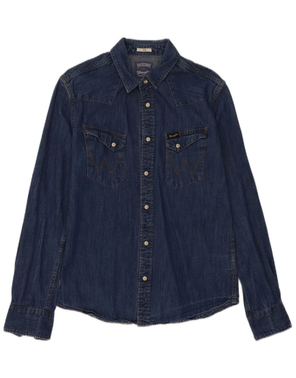 Camicia di jeans slim da uomo WRANGLER piccola in cotone blu