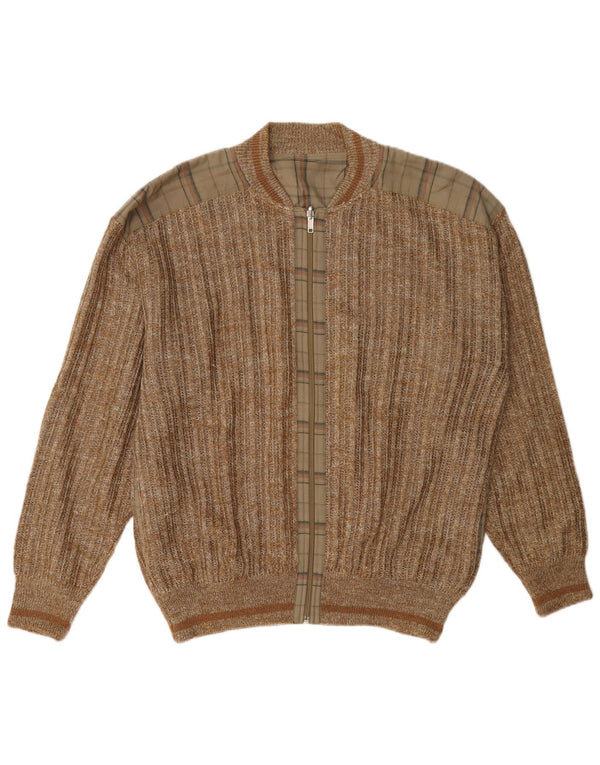 Maglione cardigan reversibile da uomo vintage UK 42 XL a quadri marroni