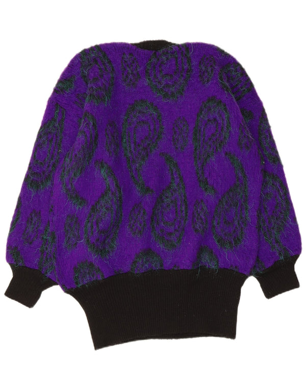 Maglione maglione girocollo da donna vintage UK 12 Paisley viola medio