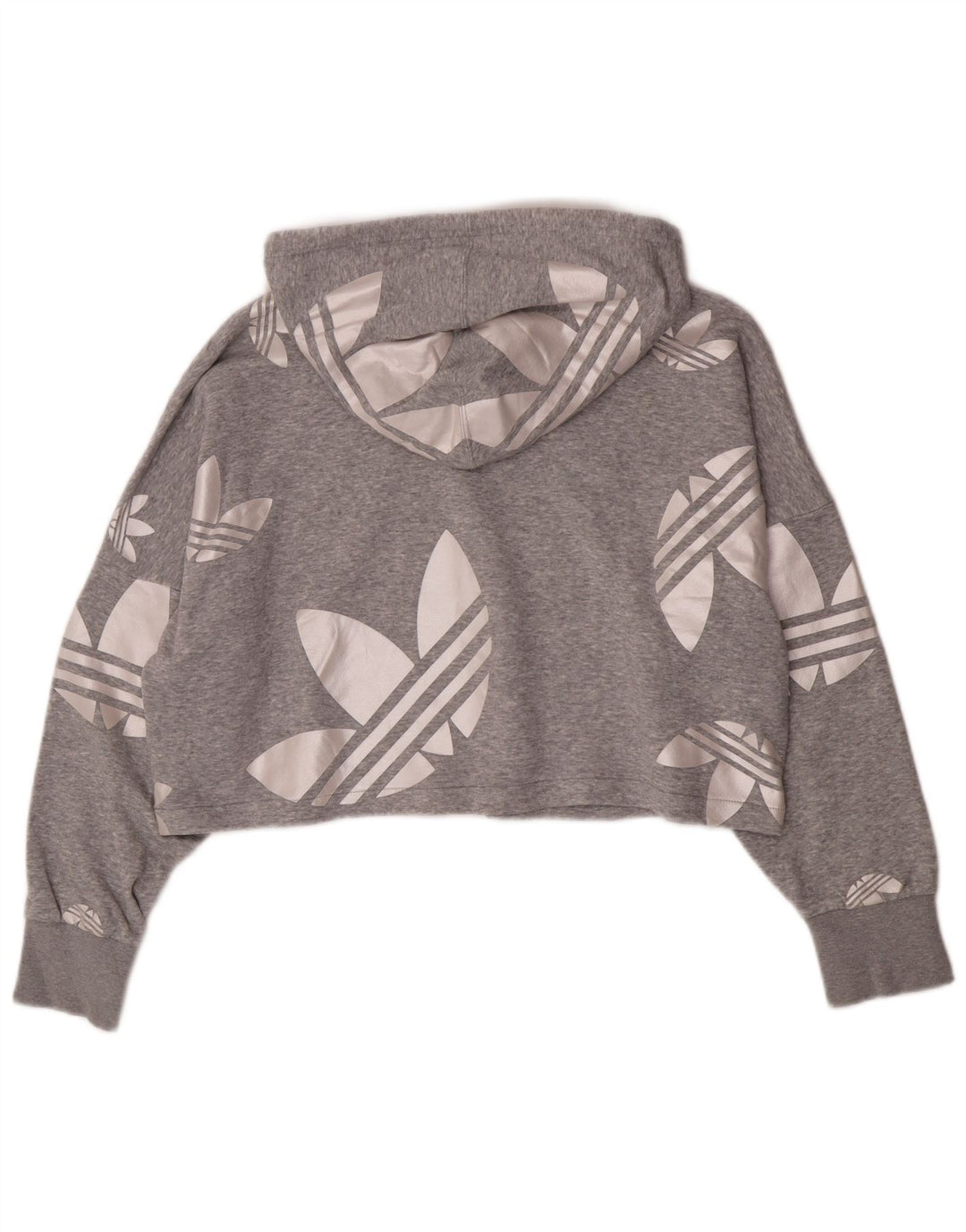 Felpa con cappuccio oversize con grafica corta Adidas da donna UK 12 Cotone grigio medio