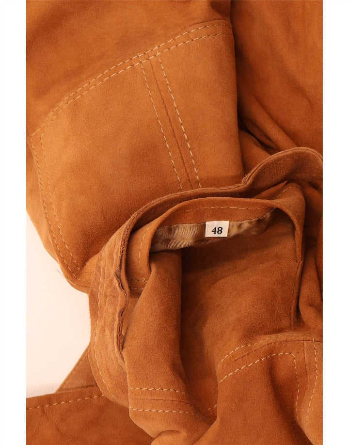 Giacca vintage da donna in pelle scamosciata doppiopetto IT 48 XL Beige