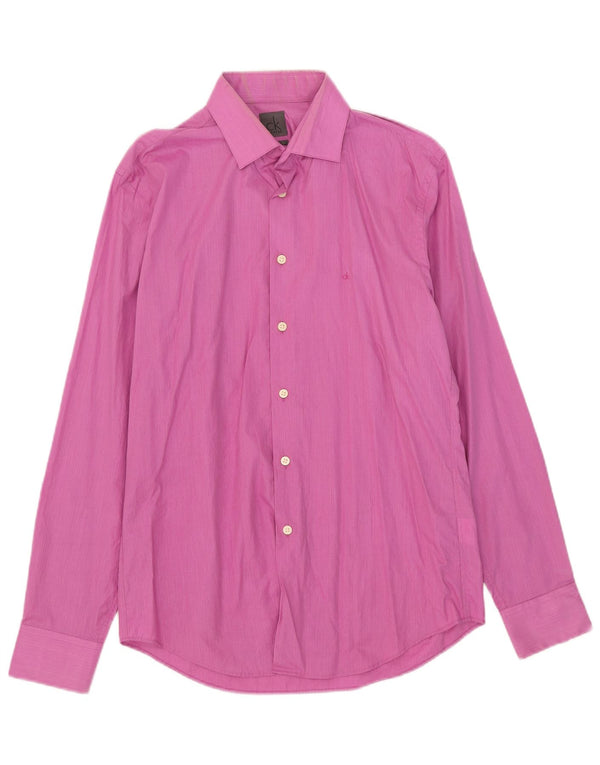 Camicia slim fit da uomo Calvin Klein taglia 39 15 1/2 gessato rosa medio