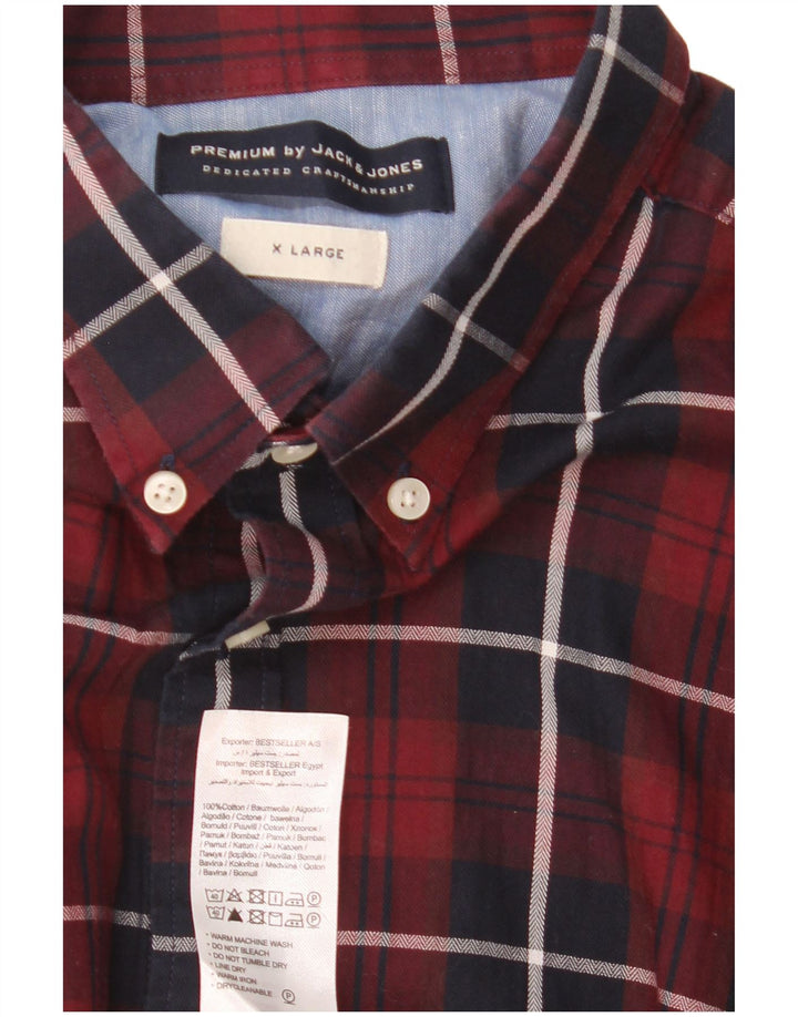 Camicia da uomo Jack & Jones XL in cotone a quadri bordeaux