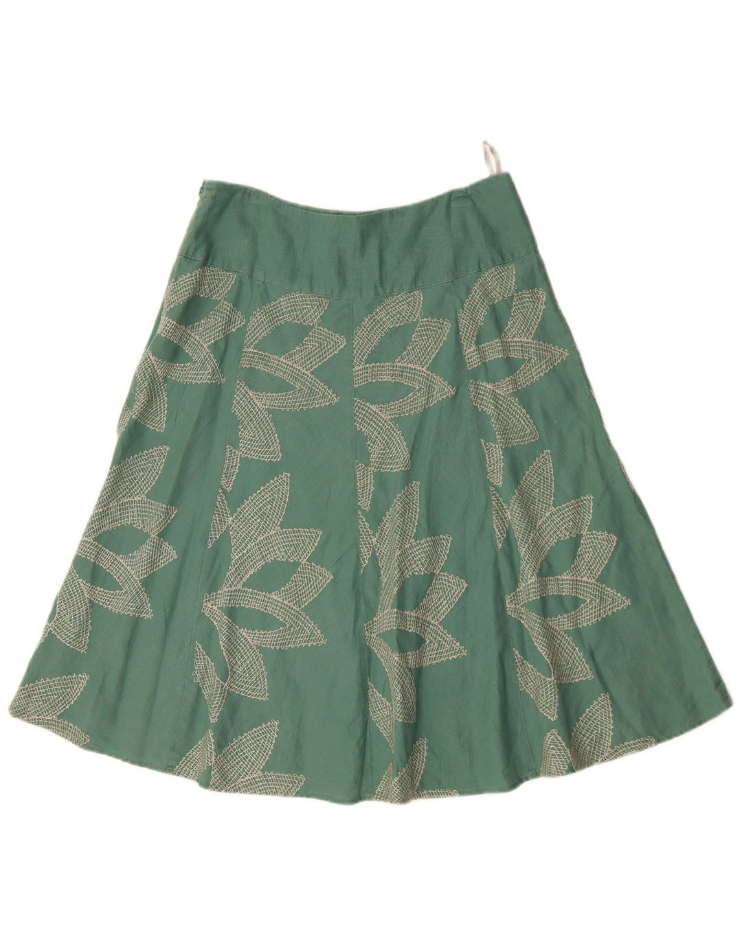 MONSOON Gonna a trapezio da donna a vita bassa UK 10 piccola W32 cotone floreale verde