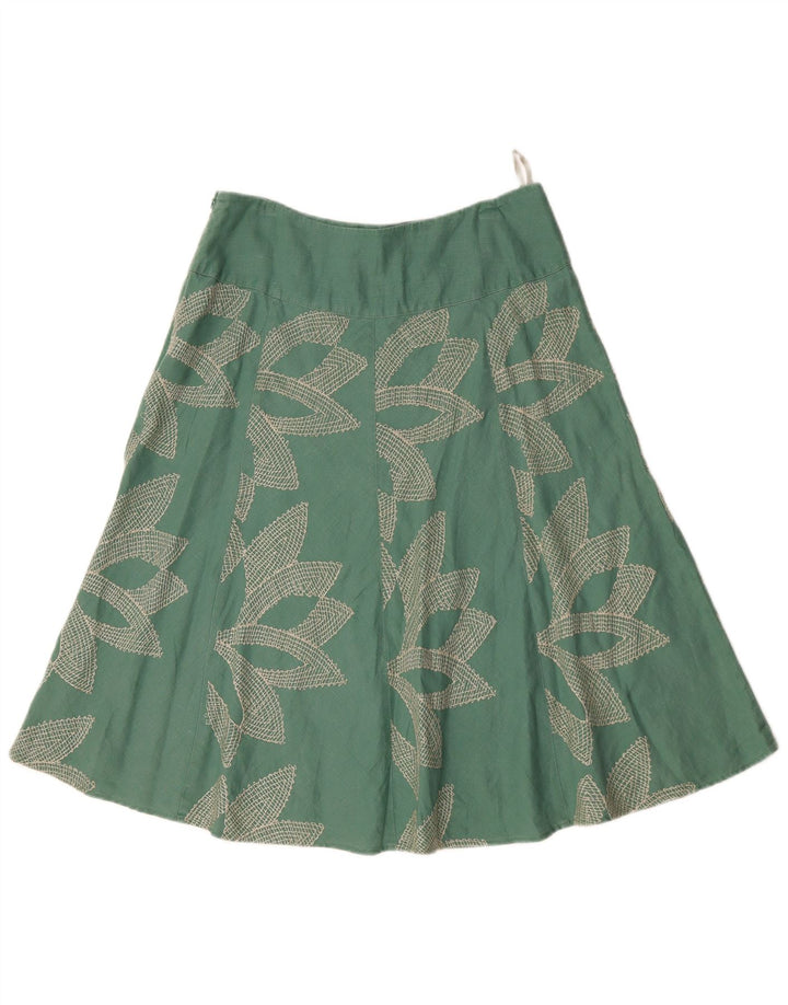 MONSOON Gonna a trapezio da donna a vita bassa UK 10 piccola W32 cotone floreale verde