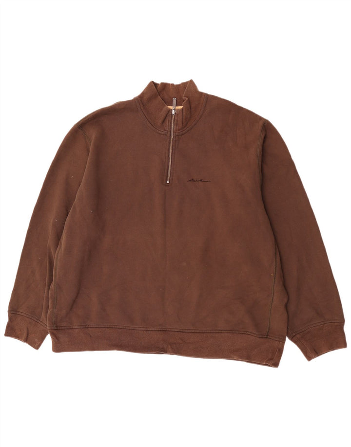 Eddie Bauer Felpa con collo con zip da uomo Maglione 2XL Cotone marrone