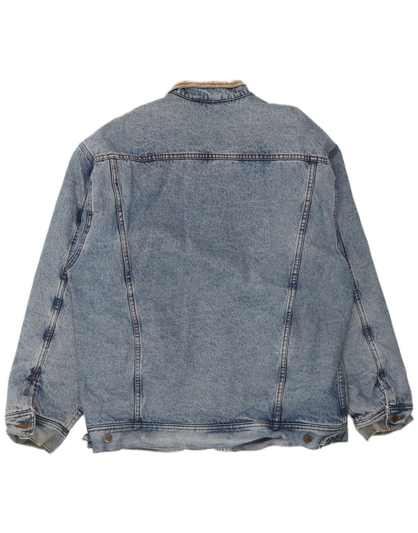 Giacca vintage da uomo in denim sherpa UK 42 XL in cotone color block blu