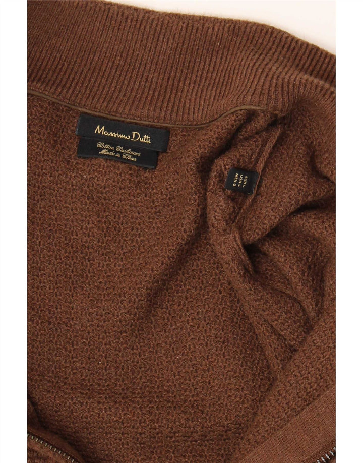 Massimo Dutti Maglione Cardigan da Uomo Grande in Cotone Marrone