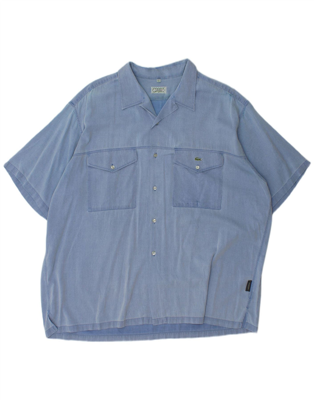 LACOSTE Camicia a maniche corte da uomo taglia 45 XL Cotone gessato blu