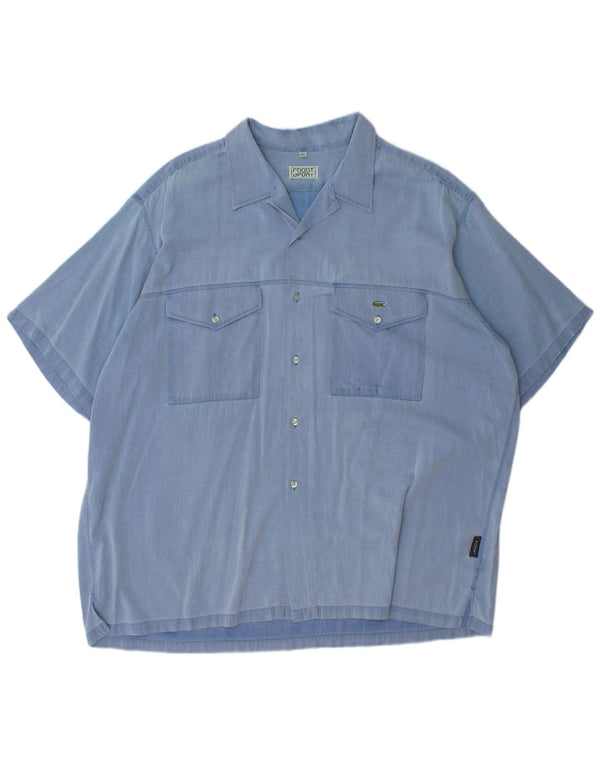 LACOSTE Camicia a maniche corte da uomo taglia 45 XL Cotone gessato blu