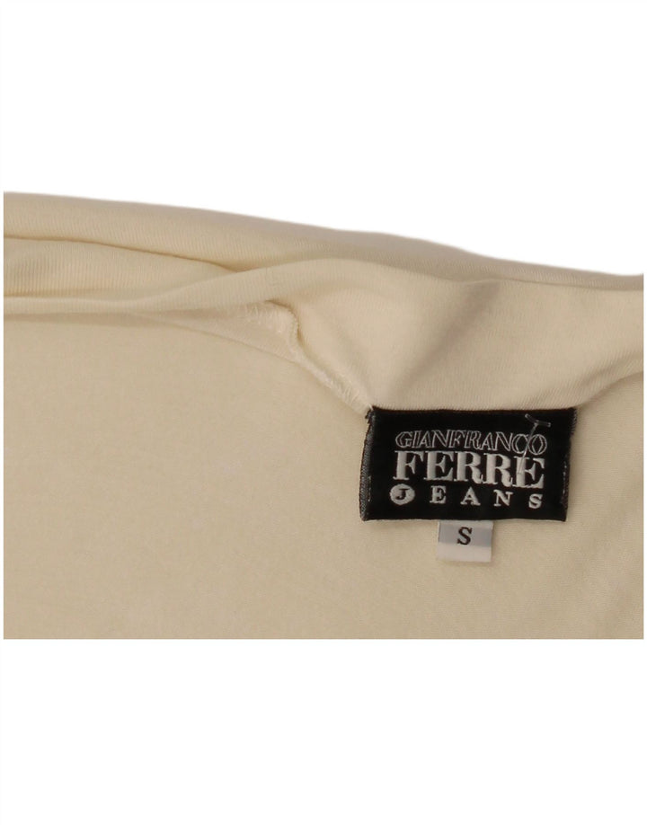 Gianfranco Ferre Top grafico da donna manica lunga UK 10 piccolo bianco sporco
