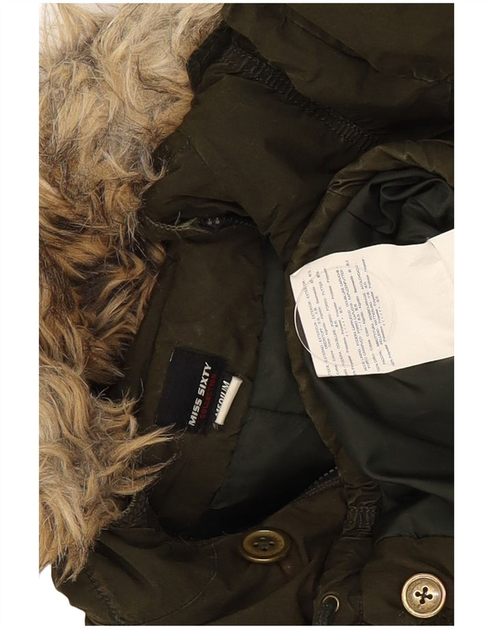 Giacca parka con cappuccio da donna Miss Sixty UK 12 cotone kaki medio